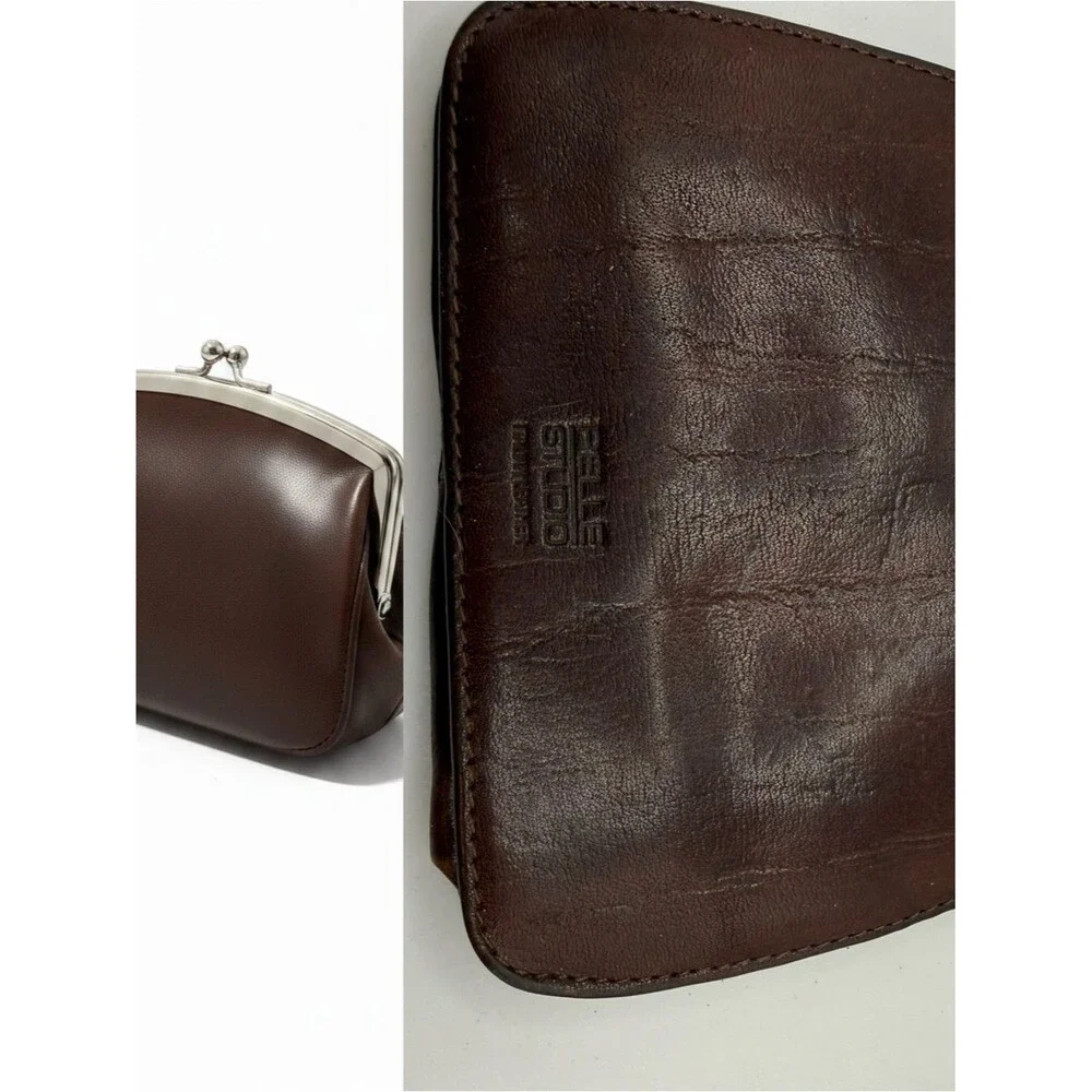 Pelle Studio Genuine Leather Kiss Lock Wallet Coin Purse Brown Vintage Style